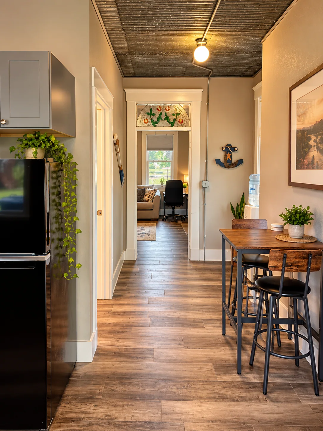 Hallway and dining nook, illustrative artwork