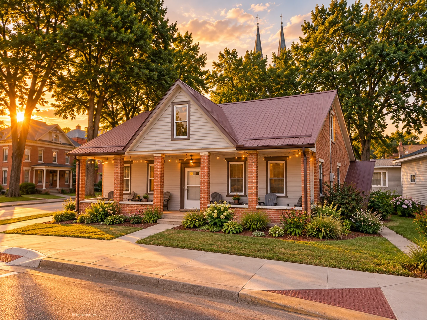 Enhanced golden-hour front exterior artwork of 115 Schiller, matching the Entire Place page
